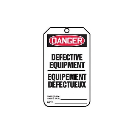Accuform French Bilingual Safety Tags, DANGER DEFECTIVE EQUIPMENT, 5.75in x 3.25in, RP-Plastic, 5PK TCF171PTM